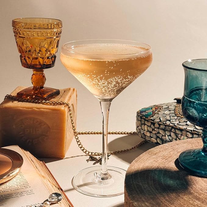 MORA PURE The Remy Coupe - Set of 4, 8oz Handblown Premium Crystal Martini Glasses for Cocktail, Gin & Tonic, Cosmopolitan, Manhattan, Bar, Fancy Mixology, etc. Modern Angle Drinking Glassware