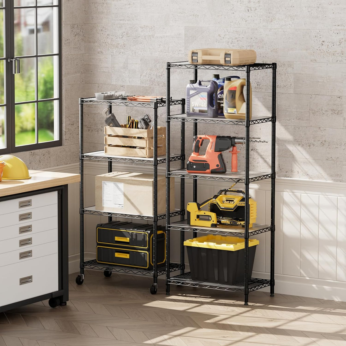 SINGAYE 5 Garage Heavy Duty Shelving Unit Kitchen Pantry Close Home Organizers and Storage Bathroom Shelf Laundry Room Organization Industrial Book Metal Wire Adjustable Shelves