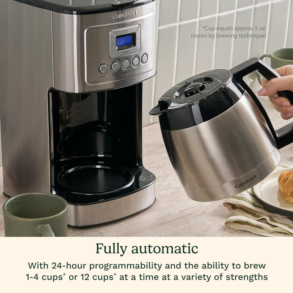 Cuisinart 12-Cup Coffee Maker, Programmable PerfecTemp Thermal Carafe Coffee Machine with 1-4 Cup Setting, Brew Strength Control and Brew Pause, Stainless Steel, DCC-3400NAS, Silver