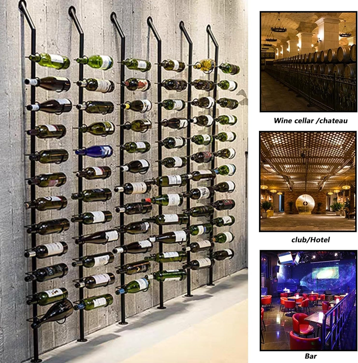 Wine Rack Wall Mounted, 72.8in High Metal Wine Bottle Holder for 12 Bottles, Kitchen Organization and Wine Storage for Commercial Restaurants Pantry Bar Wine Cellar (Gold, Five rows-60 Bottles)