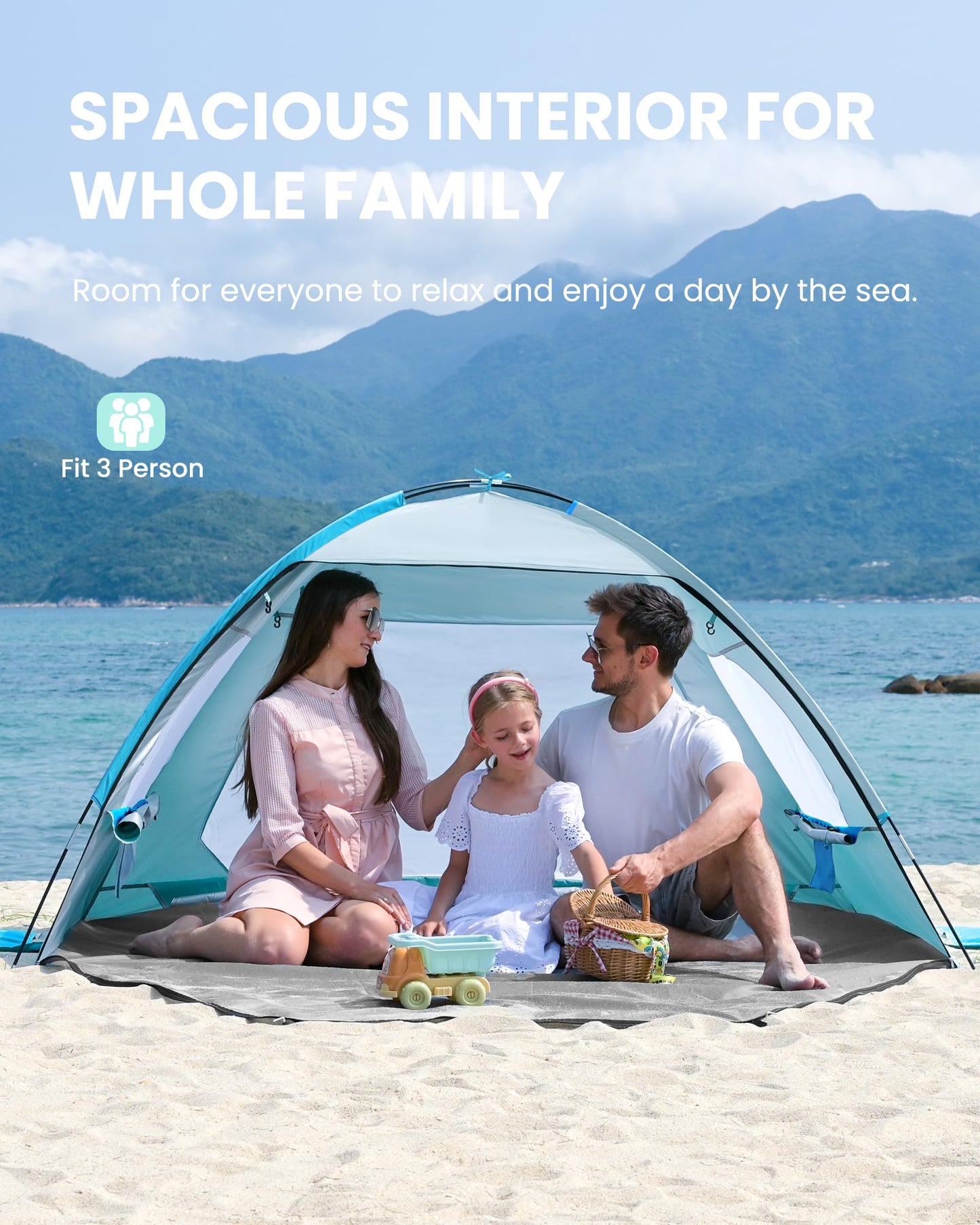 OutdoorMaster Beach Tent for 3/4/6/8 Person, Portable Sun Shade Shelter