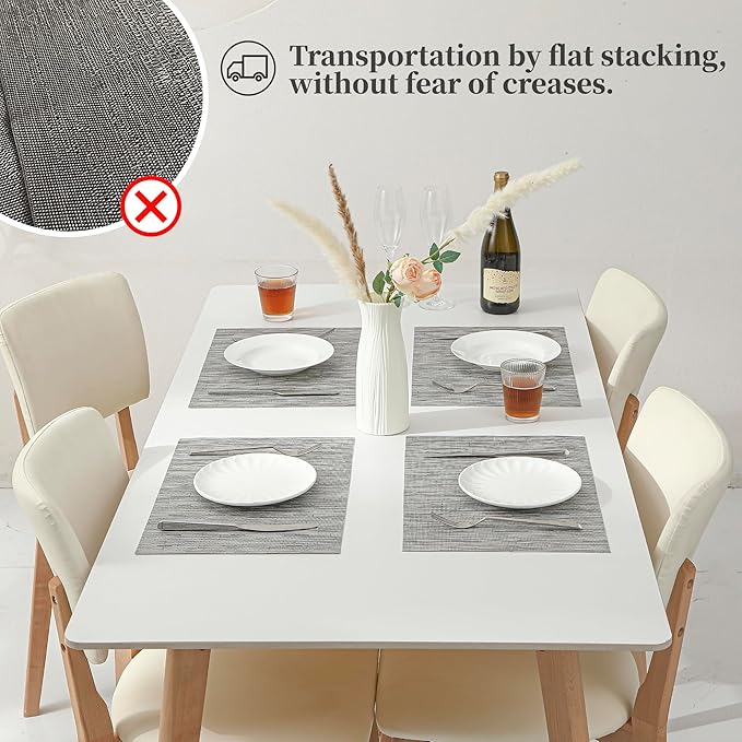 Leetaltree Silver Placemats Set of 6 - Heat Resistant Non-Slip Place mats for Dining Table, Washable Durable PVC Vinyl Woven Table Mats（Silver, 6）