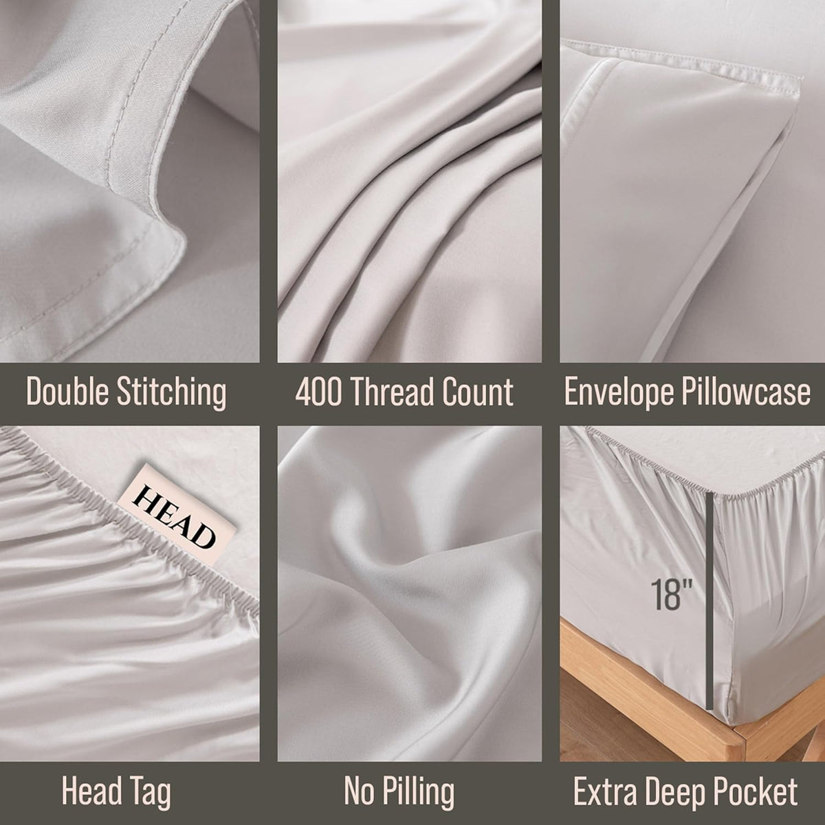 Bella Coterie Luxury Bamboo Viscose Twin Size Sheet Set | 100% Organically Grown | Ultra Soft | Cooling for Hot Sleepers | 18" Deep Pocket [Grey Mist]