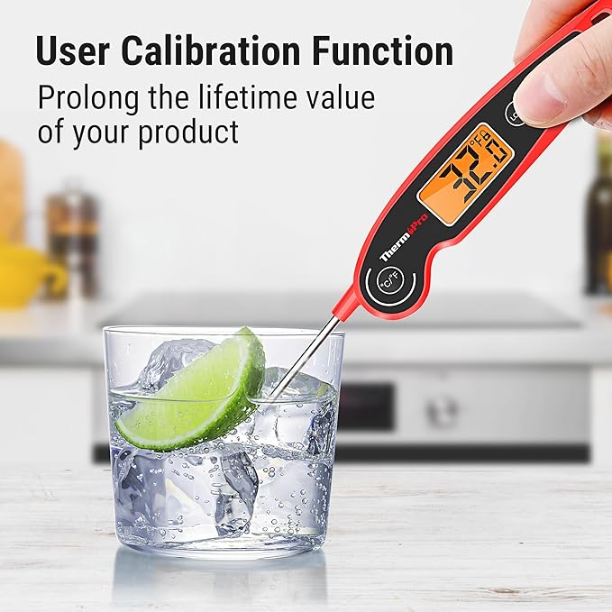 ThermoPro TP605 Instant Read Meat Thermometer for Cooking, Waterproof Digital Food Thermometer with Large Backlit LCD, 180° Foldaway Probe Kitchen Thermometer for Grilling, Smoking & Candy Making