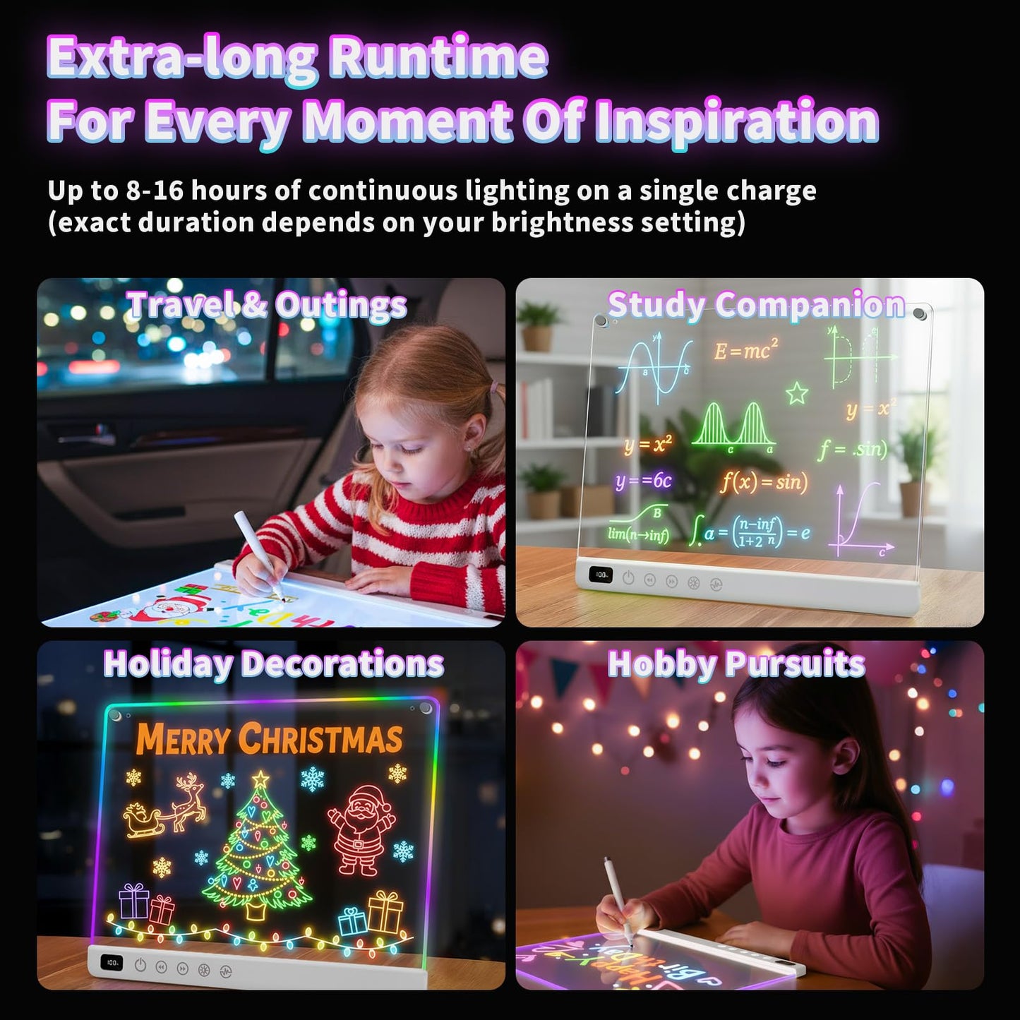 Lumiboard Led Drawing Board with 13 Light Effects, 16" Rechargeable Glow Doodle LED Note Board with Colors, Neon Light Up Drawing Tablet Gifts for Kids for Easter Birthday Christmas Gift Ideas