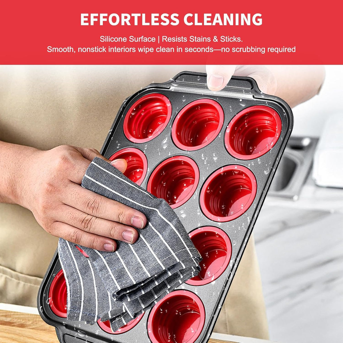 Silicone Muffin Pan with Metal Frame, Egg Bite Maker Silicone Molds for Baking, Cupcake Pans 12 Regular Size, Muffin Tins Easy to Pop Nonstick Non Toxic Bakeware for Oven (Gray-6)