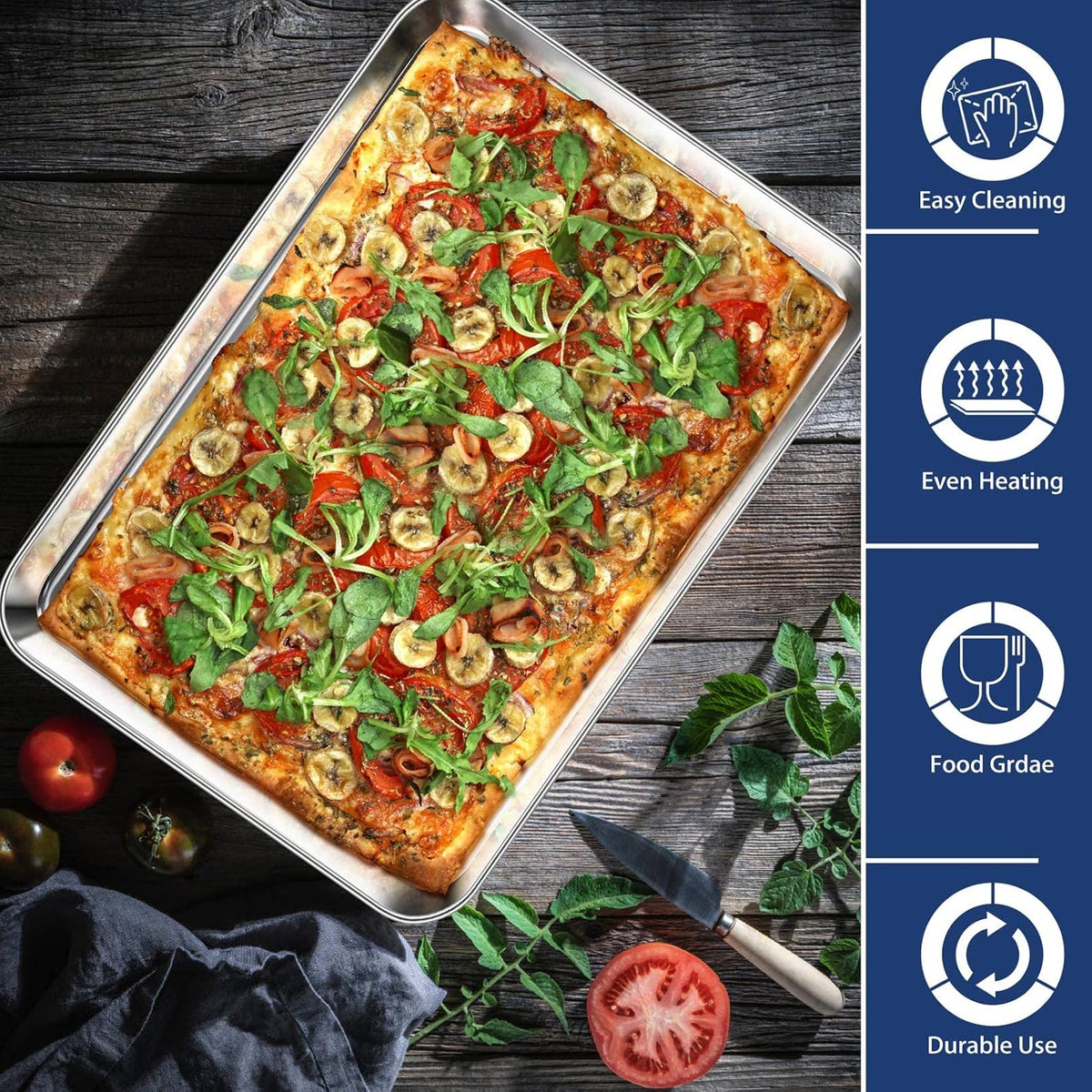 P&P CHEF 17.3 Inch Baking Cookie Sheet, Oven Pan Tray Stainless Steel Sheet Pan for Kitchen, Oven Bakeware for Multi Uses, Shiny Look & Dishwasher Safe, Healthy & Heavy Duty, 1Pc