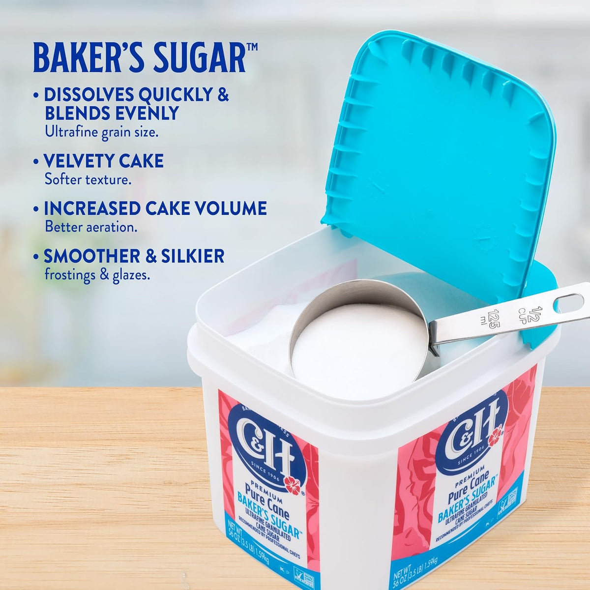 C&H Pure Cane Ultrafine Granulated Baker's Sugar™, 3.5 lb Easy Baking Tub