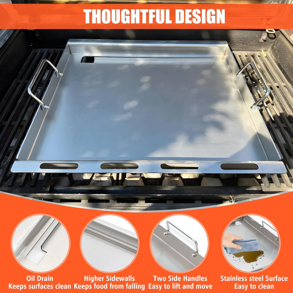 KEESHA Stainless Steels Griddle Insert for Weber Spirit I & II 200 Series Gas Grills Flat Top Grill Griddle Replacement Parts for Weber Spirit S-210, S-215, E-210, E-215, E-220 with Mini Oven Mitt