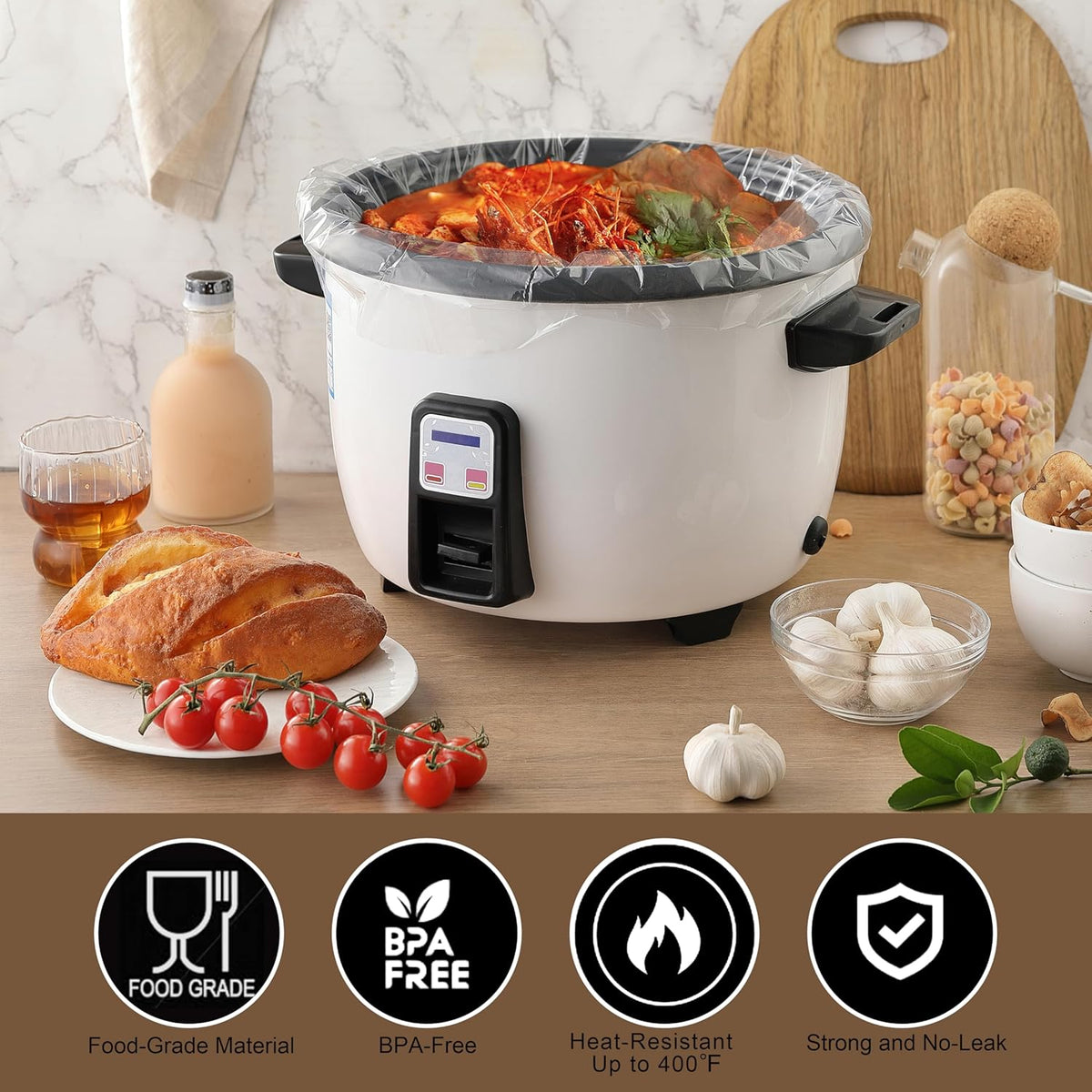 20 Pack Slow Cooker Liners for 3-8 Quart Crock Pot, 13"x 21" Large Size Disposable Oval Slow Cooker Bags, BPA-Free and Easy to Clean
