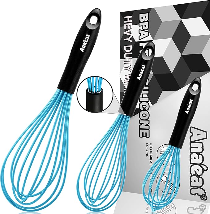 Anaeat Silicone Balloon Whisk, Perfect for Non-Stick Cookware, Milk and Egg Beater Blender, Heat Resistant Kitchen Whisks for Whisking, Cooking, Baking, Beating, Frothing & Stirring (Blue)