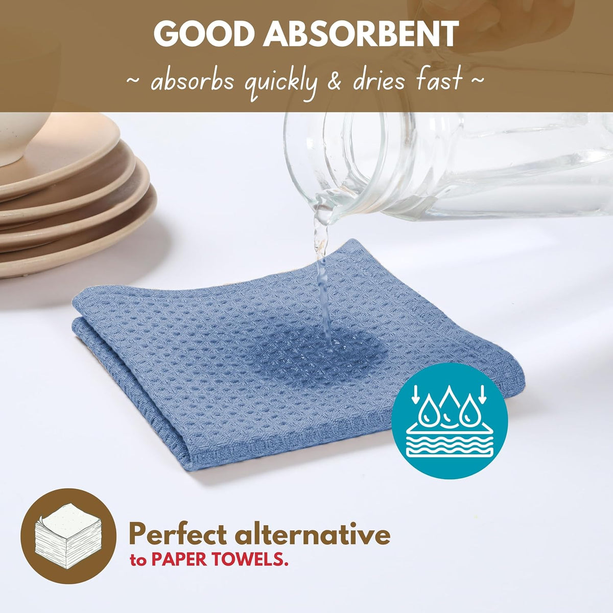 Native Fab 100% Cotton Kitchen Towels - 12 Pack, 16"x26", Absorbent, Quick-Dry, Durable, Washable Tea Towel with Hanging Loop - Cleaning Dish Towels for Home, Restaurant, Bar, Everyday Use, Light Blue