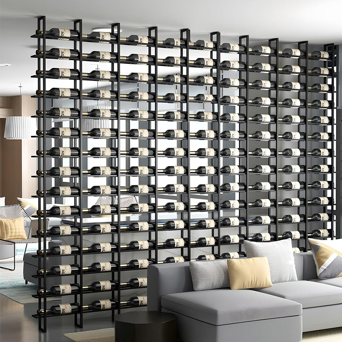 Wine Rack Freestanding Floor, 16 Tier 16 Bottle Capacity Display Holder, Black Industrial Wine Bottle Storage Shelves, for Any Bar, Wine Cellar, Kitchen, Dining Room (Black, 1 Column)