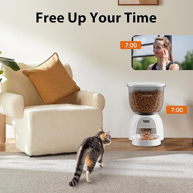 5L Automatic Cat Feeder, Timed Cat Food Dispenser, Automatic Pet Feeders Up to 6 Meal 1-20 Portion, Dual Power Supply Cats Feeder, Pet Dry Food Dispenser for Cats and Small Dogs