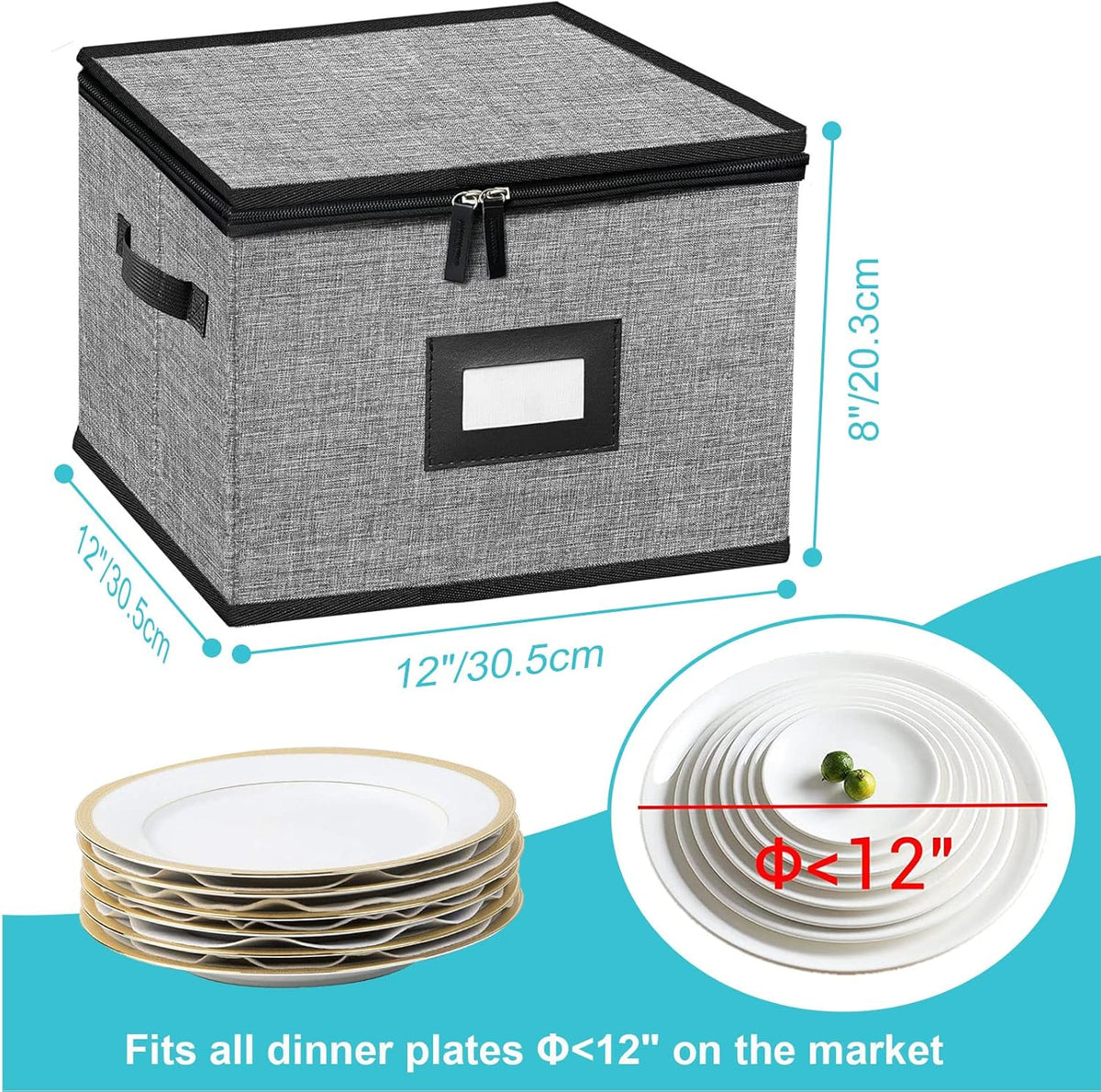 China Storage Containers-4PACK Quilted Dish Storage Containers with Lid Hard Shell for Moving Transport, Dinnerware,Stackable Plate Storage,24 Felt Plate Dividers Included,12 * 12 * 8in