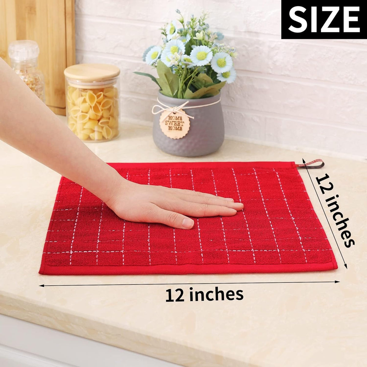 Homaxy 100% Cotton Terry Kitchen Dish Cloths, Ultra Soft and Absorbent Dish Towels for Kitchen, Suitable for Drying and Washing Dishes, 12 Pack, 12 x 12 Inches, Red
