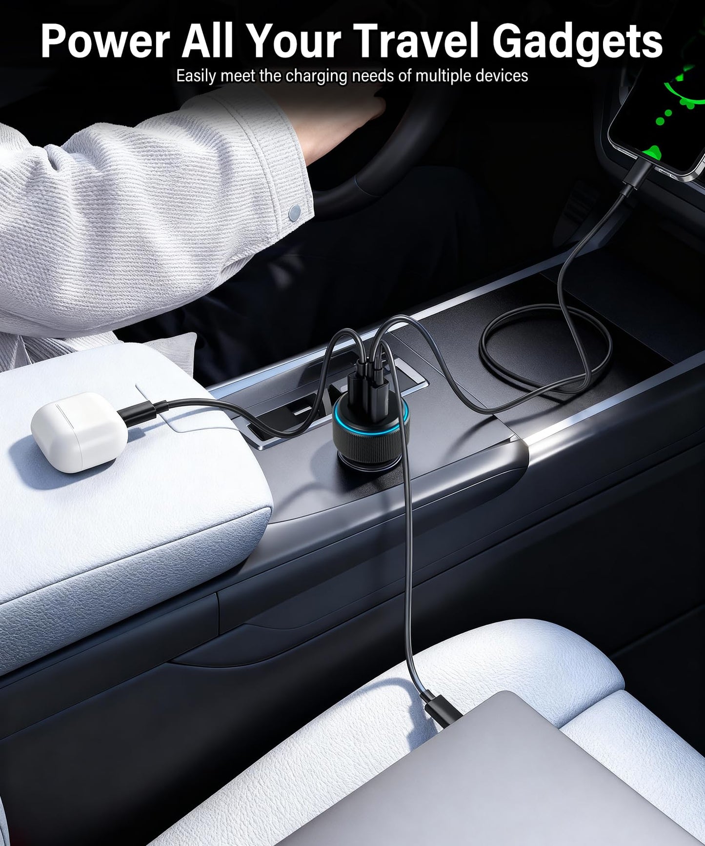 GaRhomxy 66W USB C Car Charger Fast Charging, 3-Port PD PPS/QC3.0 Cigarette Lighter Adapter for iPhone 17/16/15 Pro Max, Samsung S25/S24 Super Fast Charging, iPad, Android etc, Car Phone Accessories