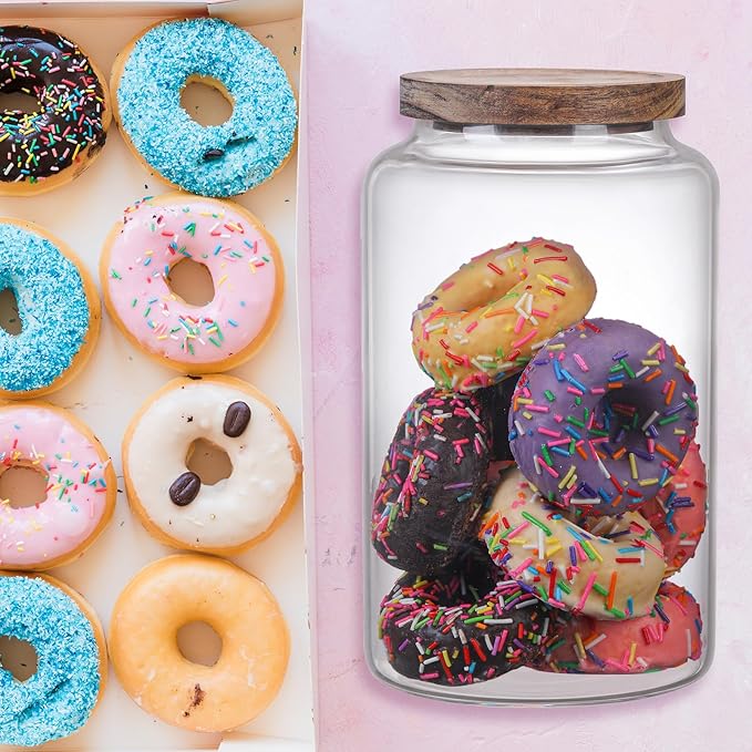 Glass Storage Jar with Lids Thicken Glass Coffee Canister Borosilicate Glass Food Containers for Spice Ground Nut Pasta Sugar Candy Tea (2800ml/94oz-2 PACK(No spoon))