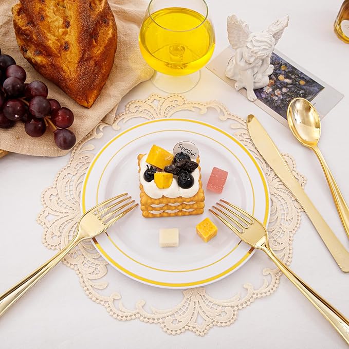 EI 360pcs Gold Plastic Silverware,Gold Silverware Disposable,Gold Forks and Spoons,Gold Cutlery include 120pcs Plastic Forks,120pcs Plastic Spoons and 120pcs Plastic Knives