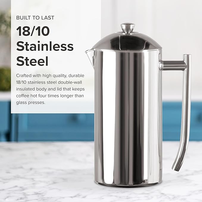 Frieling Double-Walled Stainless-Steel French Press Coffee Maker, Polished, 36 Ounces