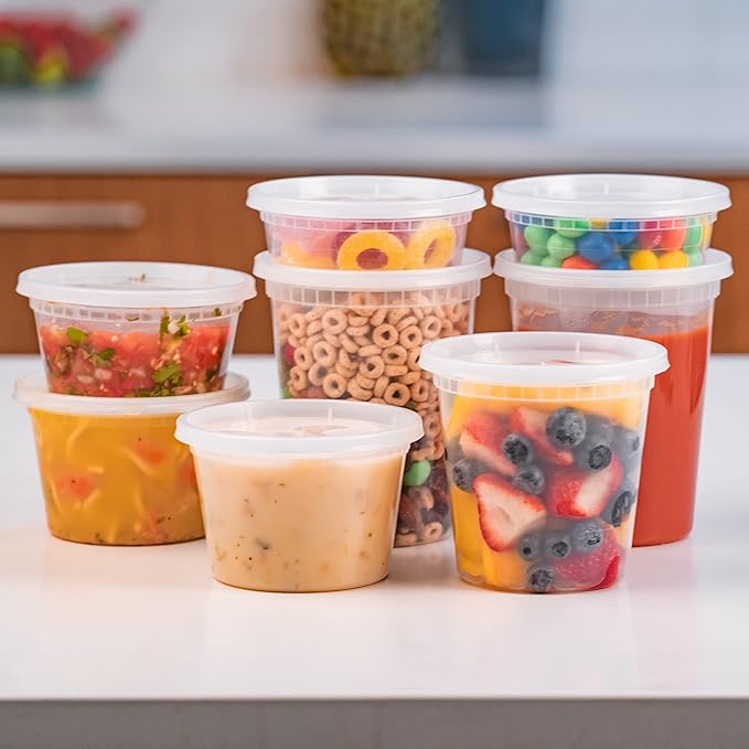 EDI [8 OZ, 25 Sets] Plastic Deli Food Storage Containers with Airtight Lids | Microwave-, Freezer-, Dishwasher-Safe | BPA Free | Heavy-Duty | Meal Prep | Leakproof | Recyclable