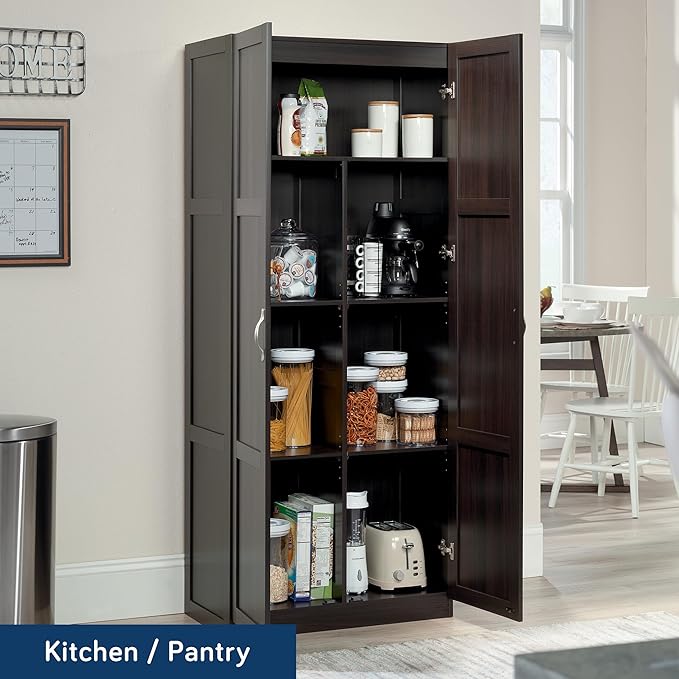 Sauder Storage Cabinet/ Pantry cabinets, 29.61 " x D: 16.02 " x H: 71.50", Cinnamon Cherry finish