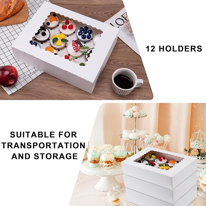 Hoewina 6PCS Cupcake Boxes - Hold 12 Count Cupcake Containers with Window, Food Grade Cupcake Holder Easy Transport and Presentation - Ideal for Cupcakes, Desserts, and More
