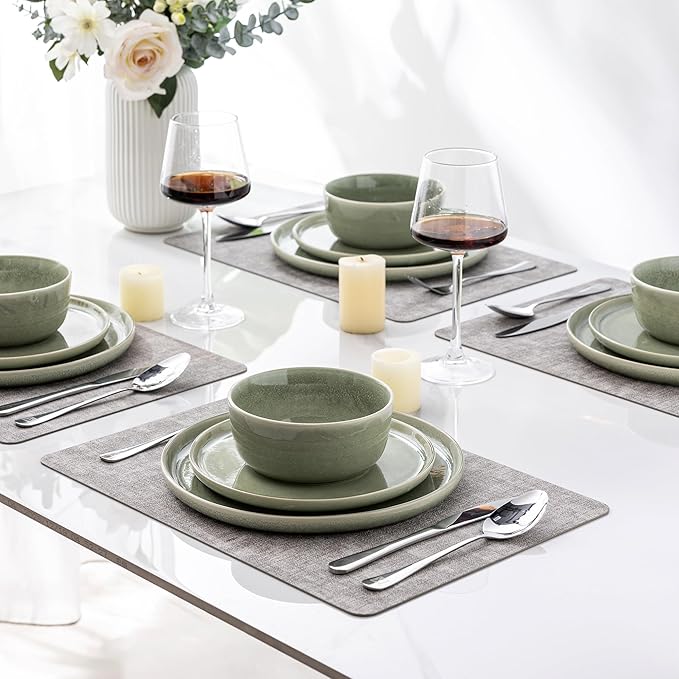 AmorArc Stoneware Dinnerware Sets,Round Reactive Glaze Ceramic Plates and Bowls Set,Highly Scratch Resistant | Dishwasher & Microwave Safe Dishes,Service for 6 (18pc)
