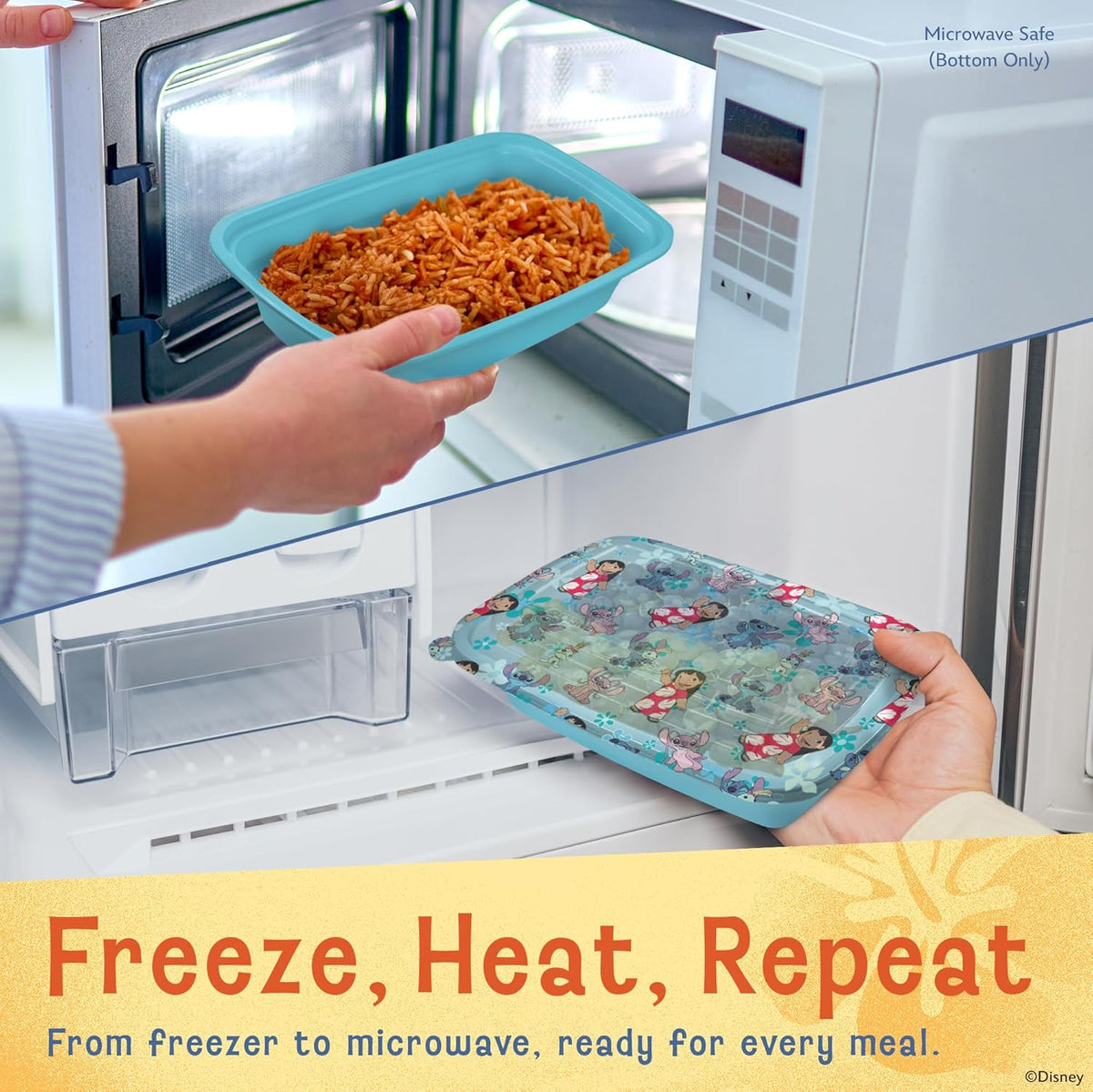 Disney Meal Prep Containers - 20-Piece Reusable Food Containers with Lids - Freezer, Microwave & Dishwasher Safe - Featuring Mickey & Minnie, Lilo & Stitch