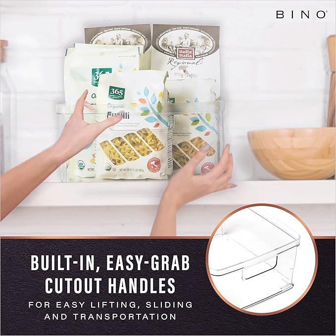 BINO | Plastic Storage Bins, Medium - 2 Pack | THE LUCID COLLECTION | Multi-Use Built-In Handles | BPA-Free | Clear Storage Containers | Fridge Organizer | Pantry & Home Organization