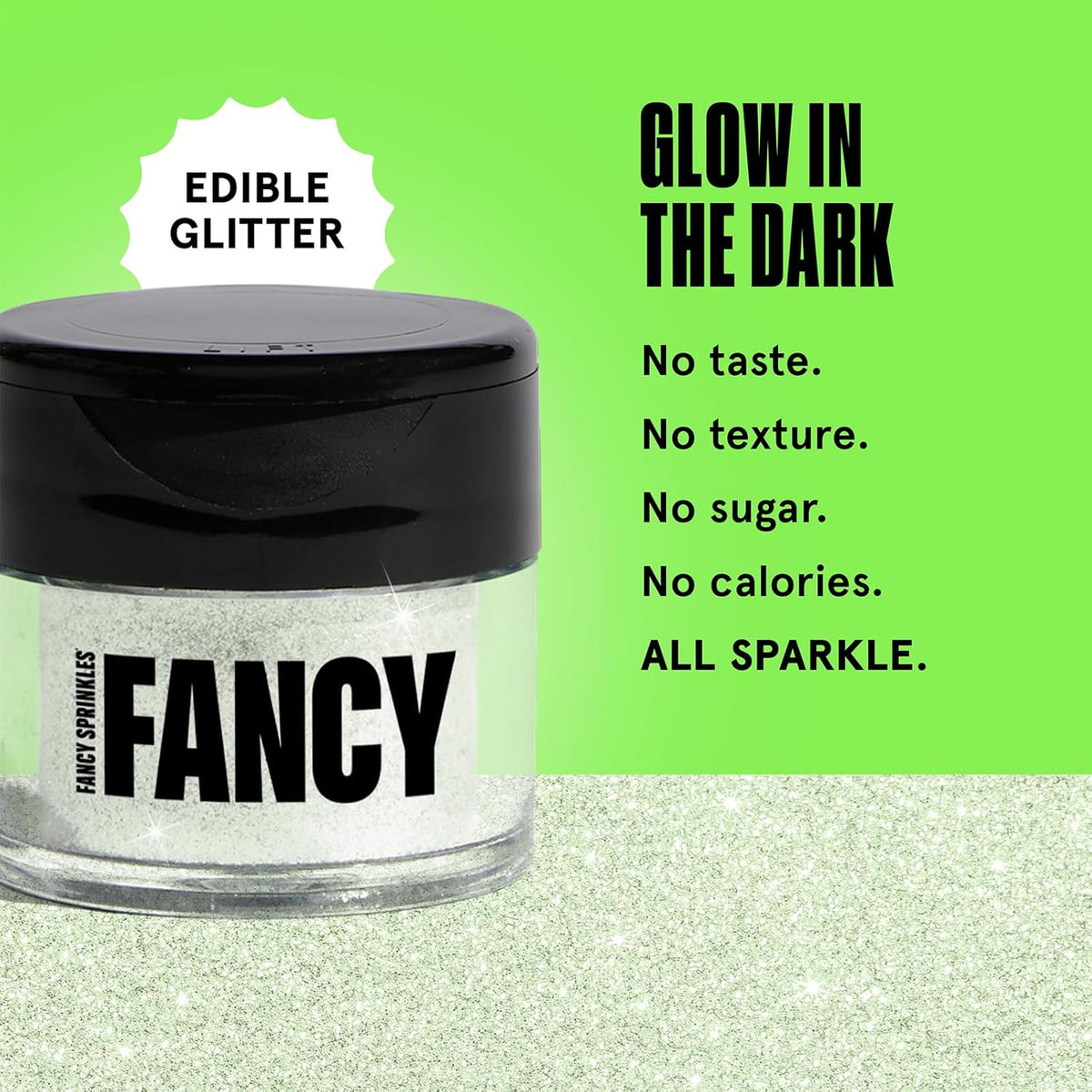 Fancy Sprinkles Limited Edition Halloween Glow Worm Green Premium Edible Glitter, Glows Under Black Light, 100% Edible Glitter for Sparkling Food & Drinks No Taste or Texture (4gm)