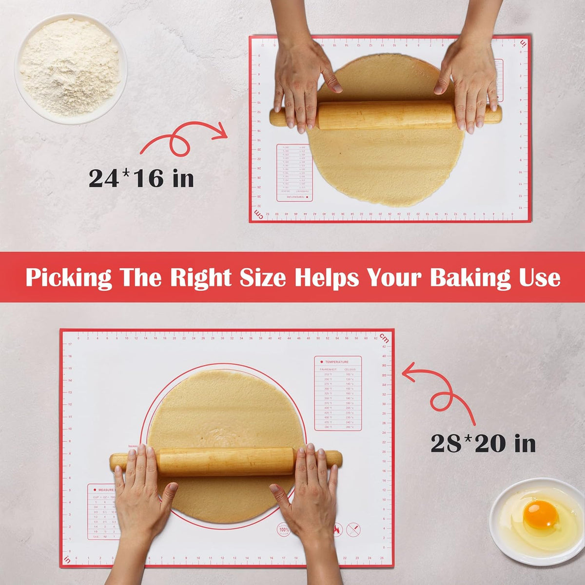BlueBark 2 PCS - 24"L x 24"W Non-stick Silicone Baking Mat for Pastry & Dough, Sourdough Bread Making Tools, Kitchen Counter, Cooking Enthusiasts