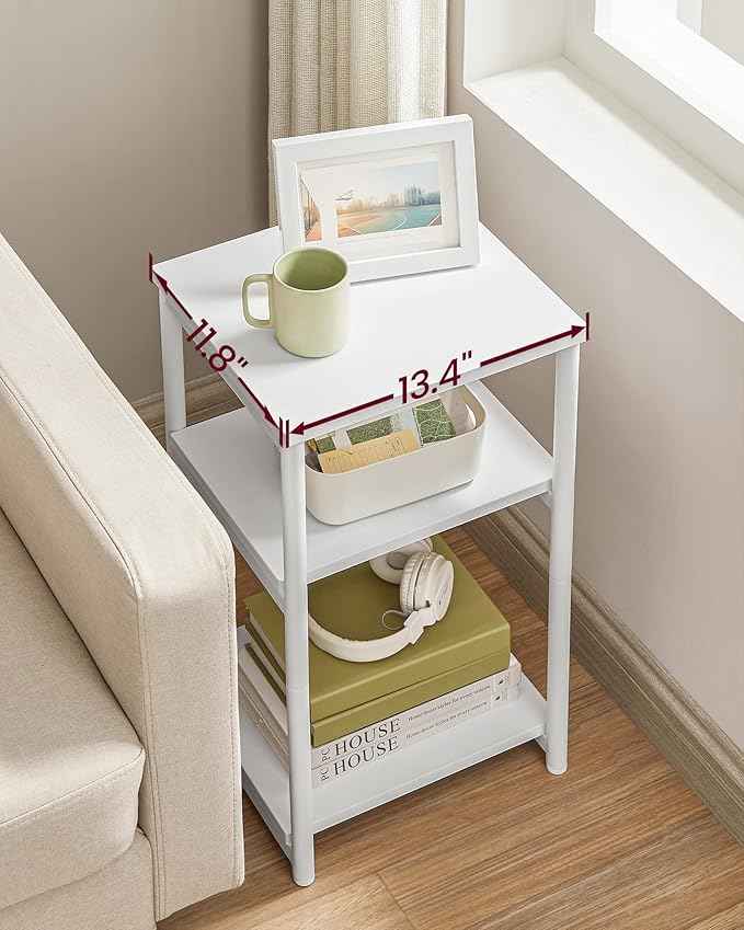 VASAGLE Side Table, Small End Table, Tall Nightstand for Living Room, Bedroom, Office, Bathroom, White ULET273W14