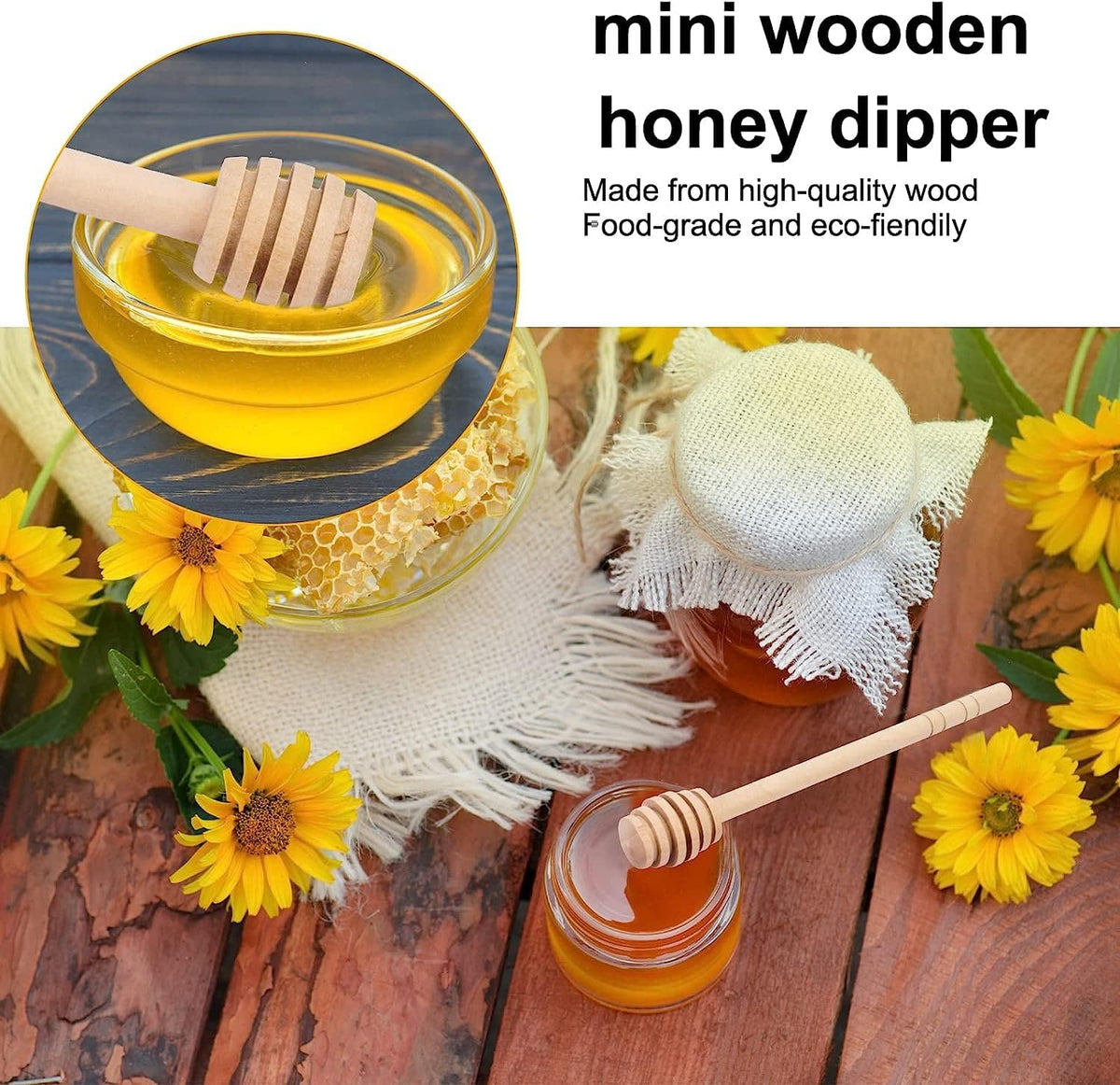 50Pcs 6 Inch Honey Dipper Sticks - Wooden Honey Dipper, 6 Inch Mini Honeycomb Stick, Honey Stirrer Stick for Honey Jar Dispense Drizzle Honey and Wedding Party Present