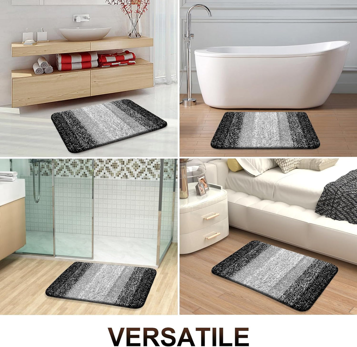 OLANLY Bathroom Runner Rugs 59x17, Extra Soft Absorbent Microfiber Bath Rugs, Rubber Backing, Quick Dry, Machine Washable Bath Mats for Bathroom Floor, Tub and Shower, Home Decor Accessories, Black