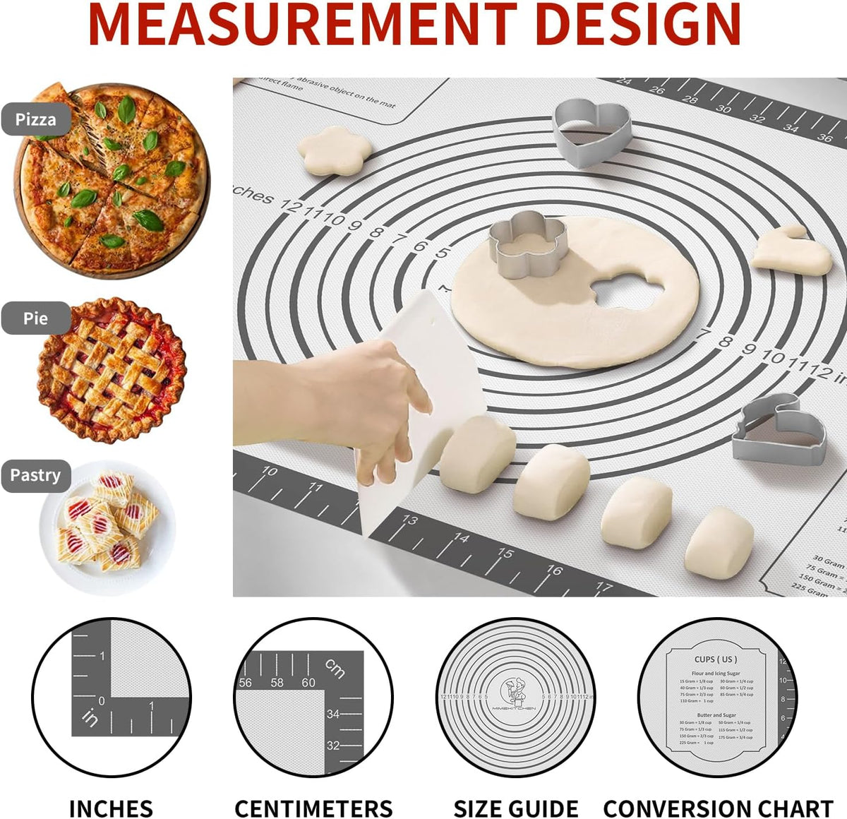 Silicone Pastry Mat for Dough Rolling,SIlicone Mat for Baking PIzza,Macaron, Pie Crust Pizza and Cookies Large Silicone Fondant Mat,Macaron Silicone Baking Mat
