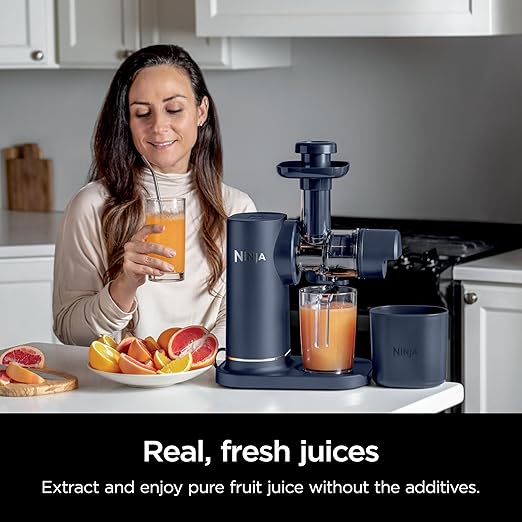 Ninja NeverClog Cold Press Juicer, Powerful Slow Juicer with Total Pulp Control, Countertop, Electric, 2 Pulp Functions, Dishwasher Safe, 2nd Generation, Blue/Navy, JC151NV