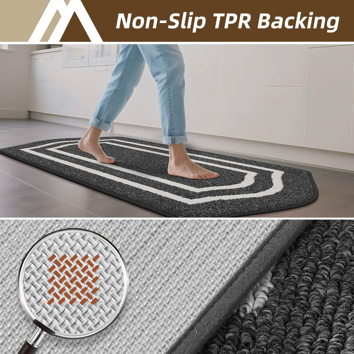 COSY HOMEER Kitchen Rugs and Mats 24"x48" Non Slip Kitchen Mats for Floor Washable Kitchen Runner Rug Stain Resistant Standing Mat for Kitchen,Sink,Polypropylene,Black