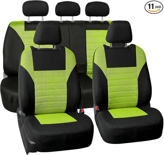 FH Group Automotive Car Seat Covers Full Set Premium 3D Air Mesh Front Seat Covers, Airbag Compatible & Split Bench Cover Universal Fit Interior Accessories for Cars Trucks and SUVs - Green