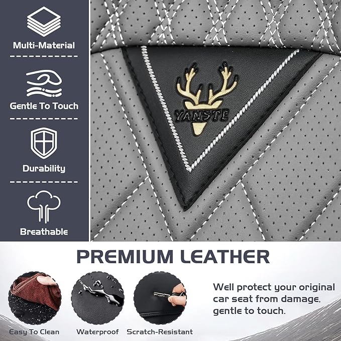Truck Seat Covers for Ford F350 2011-2026, Waterproof Premium Leather Full Coverage Car Seat Covers, Muscle Sport Style Auto Interior Seat Cover Sets (Front Set/Black Gray)