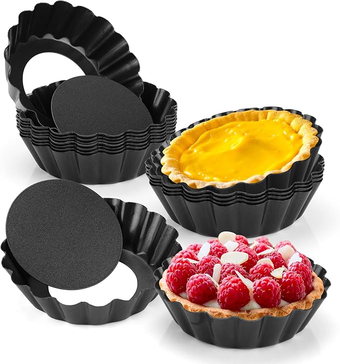 12 pcs Egg Tart Molds, 3" Mini Tart Pans Removable Bottom, Cupcake Cake Muffin Mold Tin Pan Baking Tool, Reusable Quiche Bakeware Carbon Steel for Pies, Quiche, Cheese Cakes, Desserts