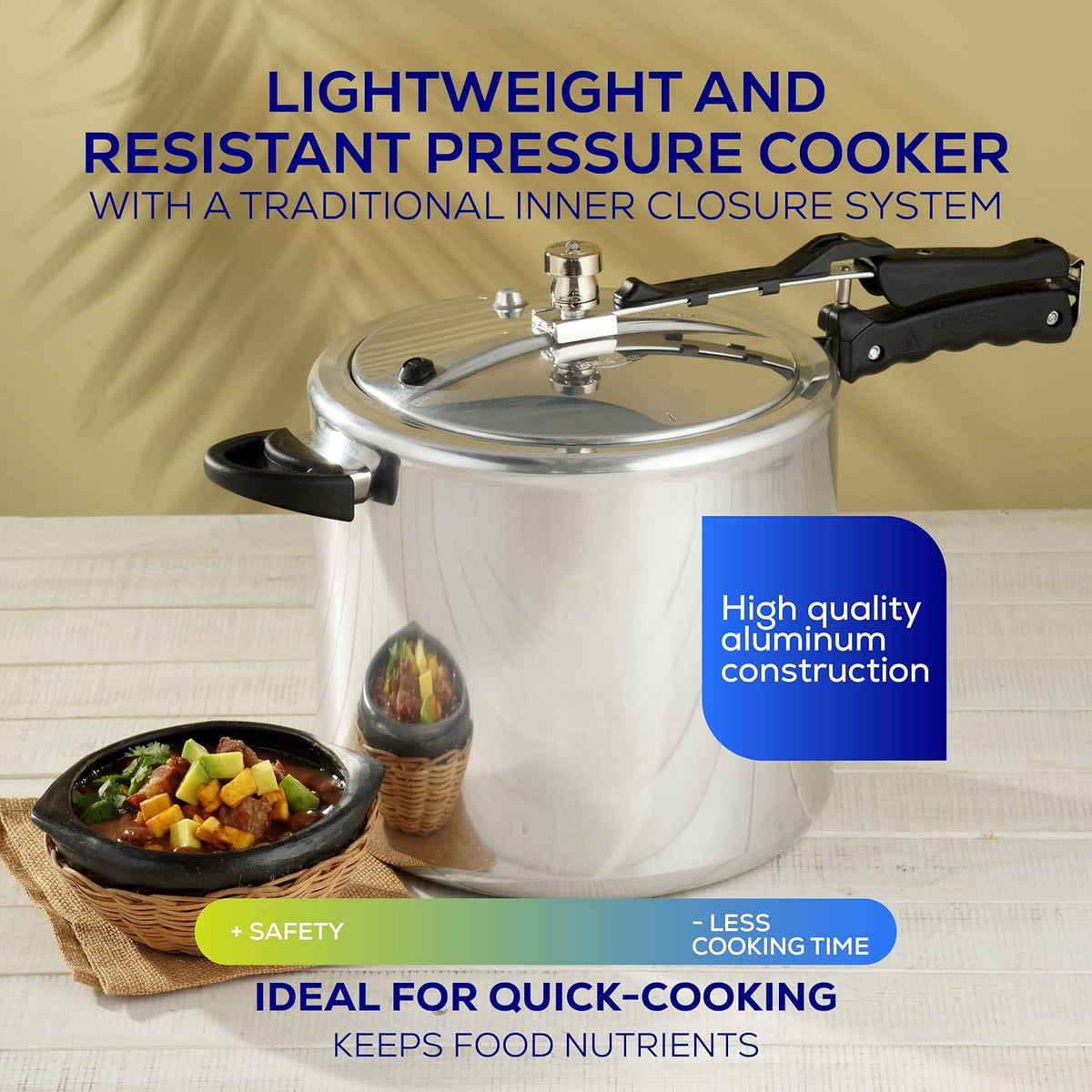 Universal (13.7 Quart / 13 Liter) Pressure Cooker, 14 Servings, Aluminum Pressure Cooker With Multiple Safety Systems and Heat Resistant Handles For Stews, Soup, Meat, and Beans