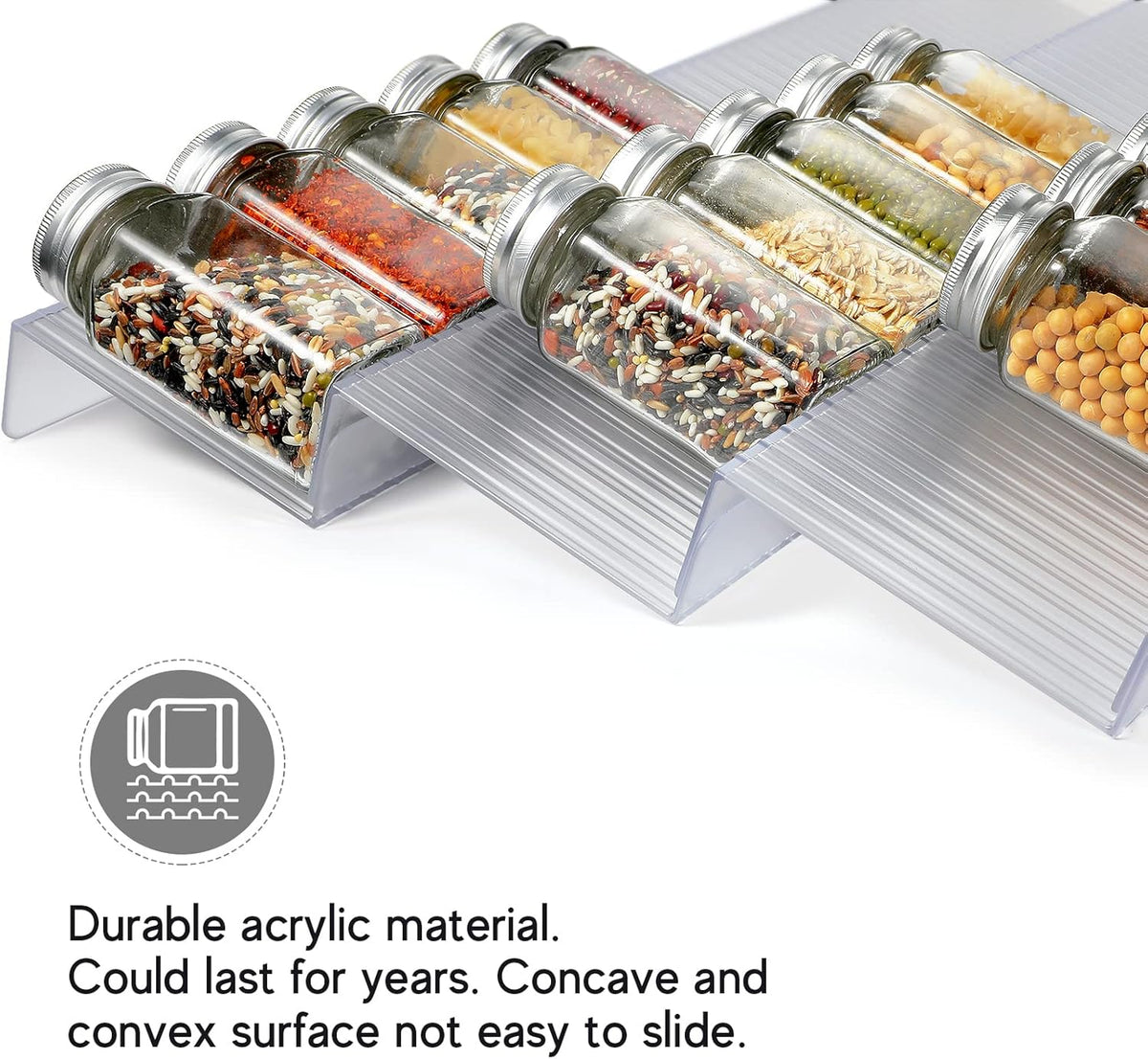 Spice Drawer Organizer, 4 Tier- 8Pack Clear Acrylic Drawer Spice Rack, Spice Organization for Drawer,Spice Rack for Kitchen Drawers (Expands from 11'' to 22'')