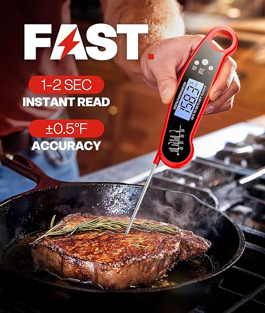 Meat Thermometer Digital - Instant Read Food Thermometer for Cooking Grilling, Candy, Air Fryer, Griddle Probe Kitchen Gadgets Essentials BBQ Accessories, Gifts for Him, Red
