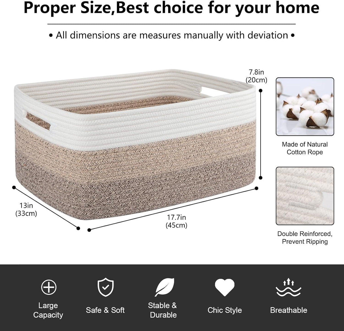 Large Storage Basket for Organizing, Woven Rope Basket for Shelves, Closet Organizer Bins for Clothes, Blanket, Toys, Baby Nursery Storage, 17.7" x 13" x 7.87", 2 Packs Gradient Yellow