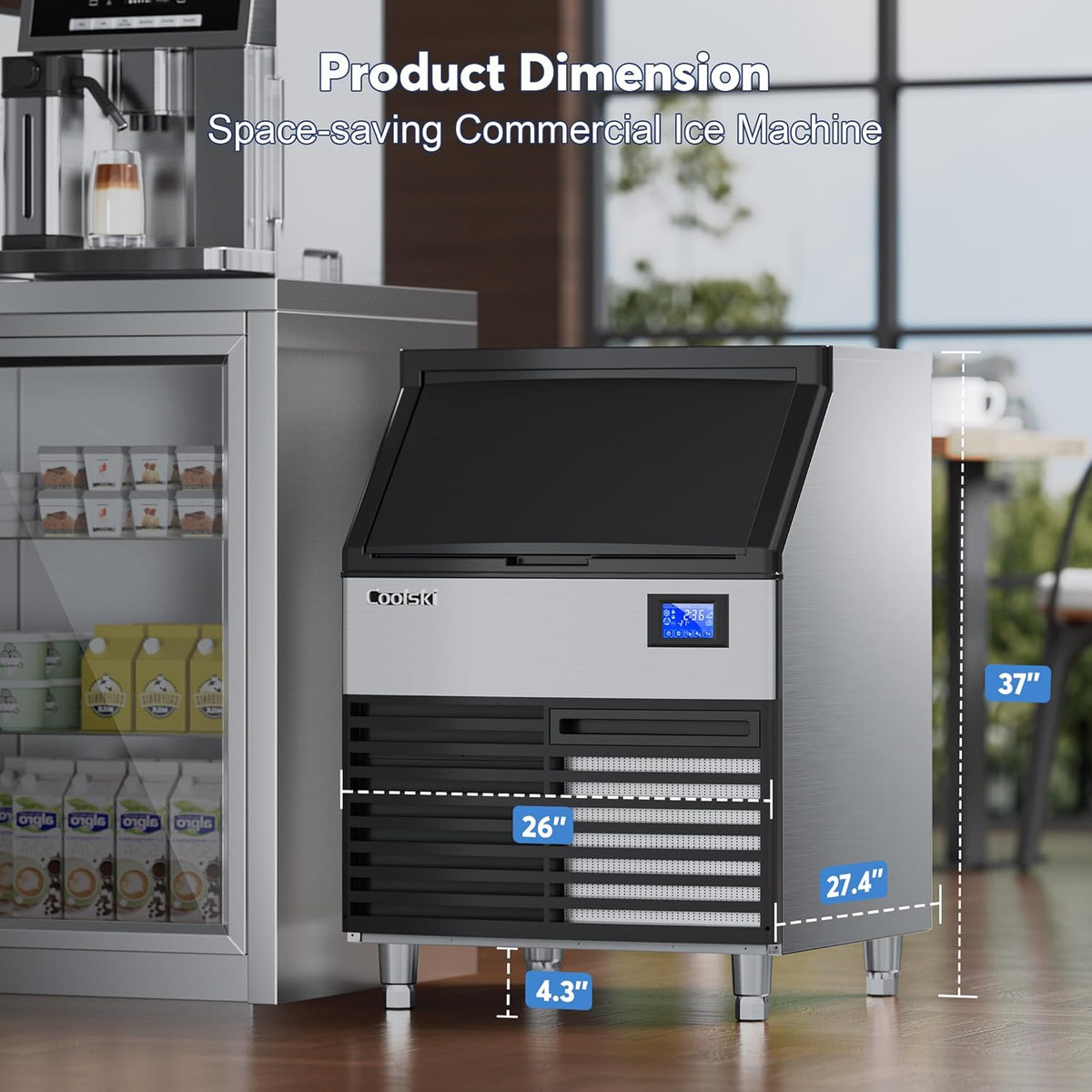 Commercial Ice Maker Machine 320LBS/24H, 26’’ Under Counter Ice Machine with SECOP Compressor/80LBS Storage Bin/Self Cleaning, Freestanding Ice Maker for Restaurants/Bars, ETL Approved