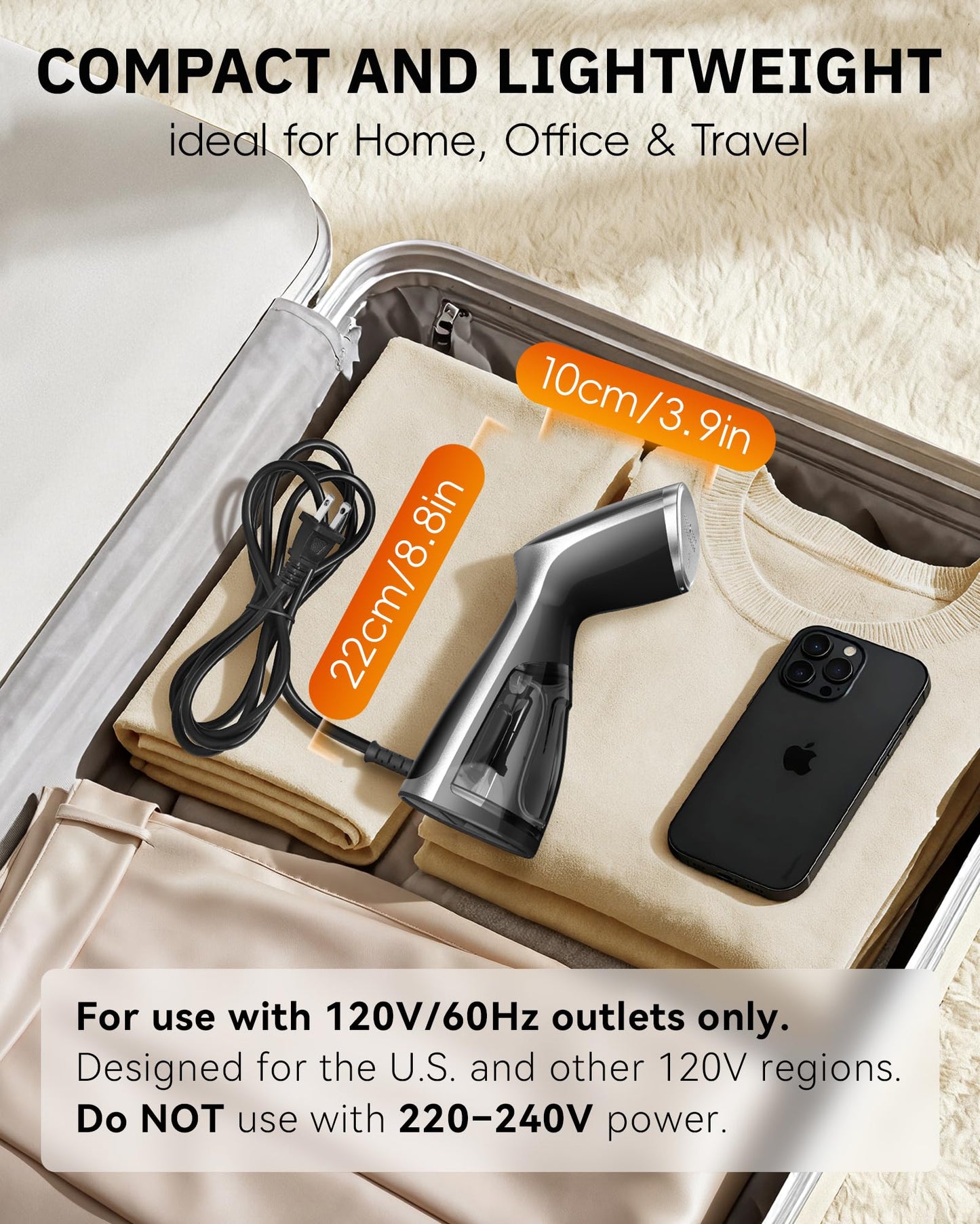 OGHom Portable Travel Handheld Steamer for Clothes, Garment Wrinkle Remover