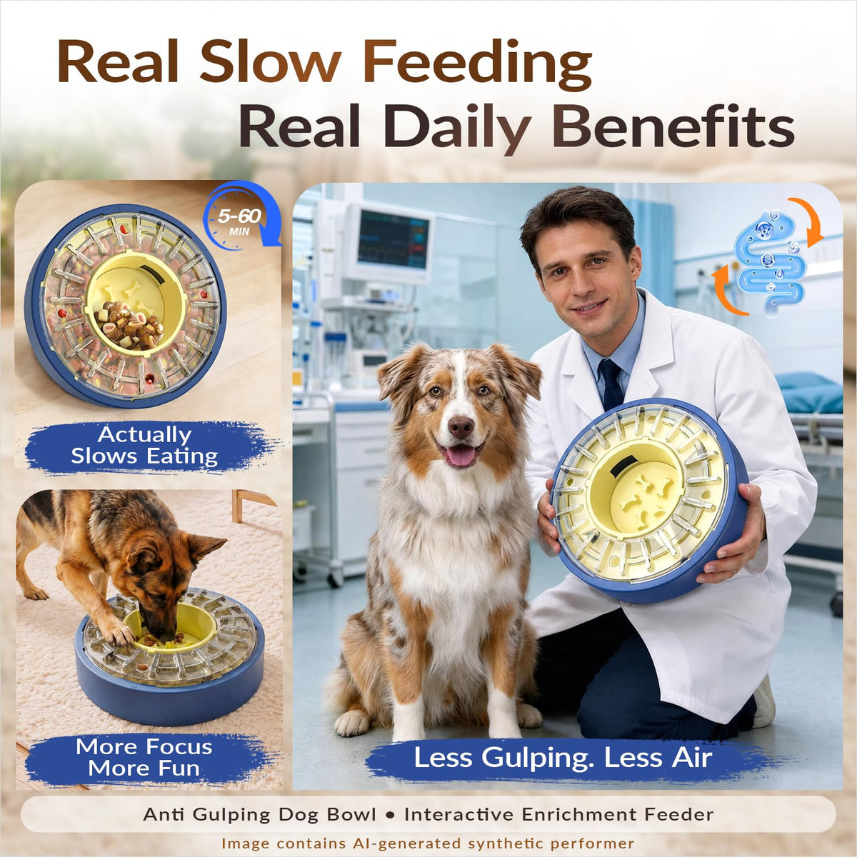 KADTC Adjustable 5-60 Min Slow Feeder Dog Bowl & Puzzle Feeder Anti-Gulping