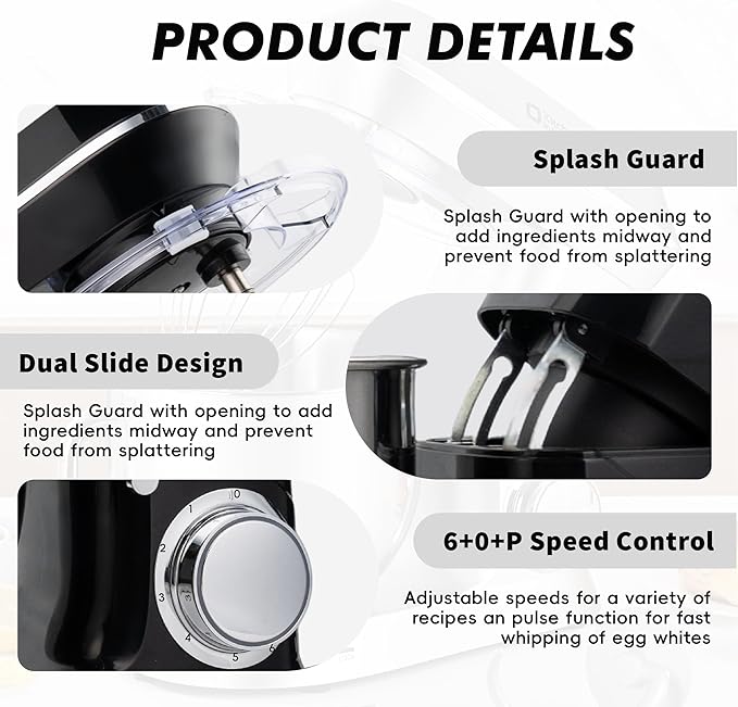 Kitchen in the box Stand Mixer, 900W 7.5QT Kitchen Electric Mixer, 6-Speed Tilt-Head Food Mixer for Baking with Dough Hook,Wire Whip,Beater (Black)