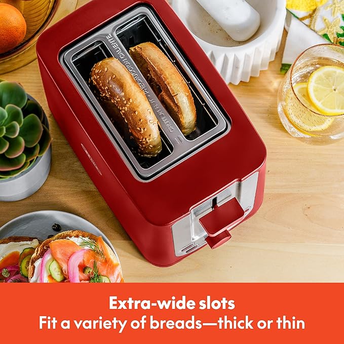 BELLA 2 Slice Toaster with Auto Shut Off - Extra Wide Slots & Removable Crumb Tray and Cancel, Defrost & Reheat Function - Toast Bread, Bagel & Waffle, Red